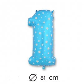 Ballon Mylar Chiffre 1 Bleu de 81cm avec Étoiles