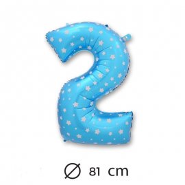 Ballon Mylar Chiffre 2 Bleu de 81cm avec Étoiles