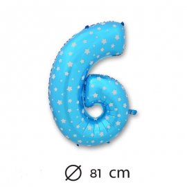 Ballon Mylar Chiffre 6 Bleu de 81cm avec Étoiles