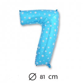  Ballon Mylar Chiffre 7 Bleu de 81cm avec Étoiles