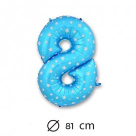  Ballon Mylar Chiffre 8 Bleu de 81cm avec Étoiles