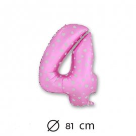 Ballon Mylar Chiffre 4 Rose de 81cm avec Coeurs