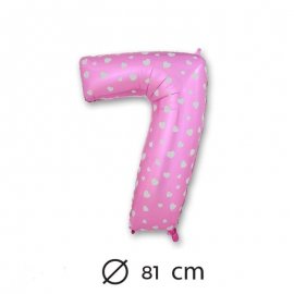 Ballon Mylar Chiffre 7 Rose de 81cm avec Coeurs