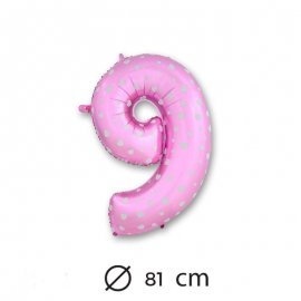 Ballon Mylar Chiffre 9 Rose de 81cm avec Coeurs