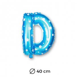 Ballon Mylar Lettre D Bleu de 40cm avec Etoiles