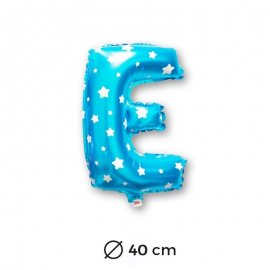 Ballon Mylar Lettre E Bleu de 40cm avec Etoiles