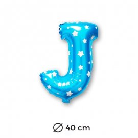 Ballon Mylar Lettre J Bleu de 40cm avec Etoiles