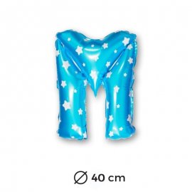 Ballon Mylar Lettre M Bleu de 40cm avec Etoiles