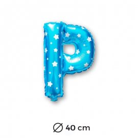 Ballon Mylar Lettre P Bleu de 40cm avec Etoiles