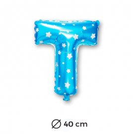 Ballon Mylar Lettre T Bleu de 40cm avec Etoiles