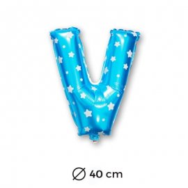 Ballon Mylar Lettre V Bleu de 40cm avec Etoiles