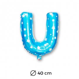 Ballon Mylar Lettre U Bleue de 40cm avec Etoiles
