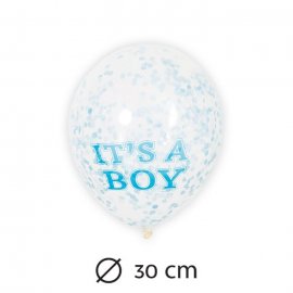 6 Ballons avec Confettis Garçon 30 cm