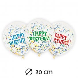 6 Ballons avec Confettis Happy Birthday 