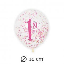 6 Ballons avec Confettis 1 An Fille