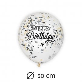 6 Ballons avec Confettis Happy Birthday Élégant