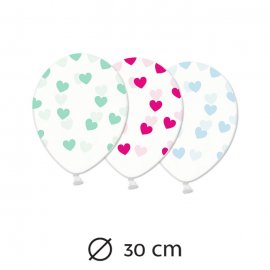 6 Ballons Transparents avec Coeurs 30 cm