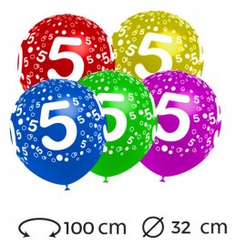 Ballons Chiffre 5 Ronds 32 cm