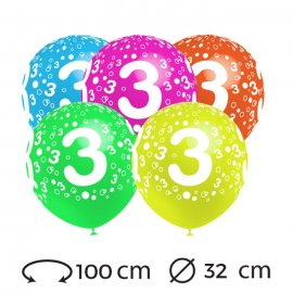 Ballons Chiffre 3 Ronds 32 cm