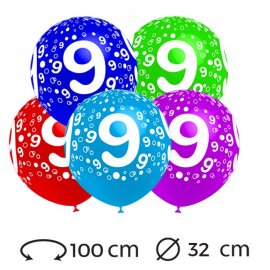 Ballons Chiffre 9 Ronds 32 cm